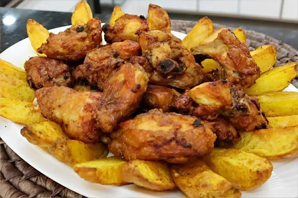 Frango com batatas na airfryer, fica bem sequinho e suculento pronto em poucos minutos Frango com batatas na airfryer, fica bem sequinho e suculento pronto em poucos minutos